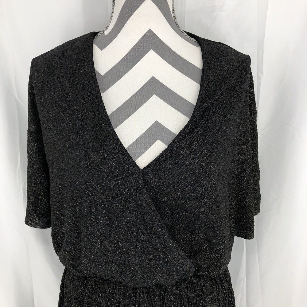 All in Favor Nordstrom Dolman Sleeve Black Metallic Gold V-Neck Dress Medium USA